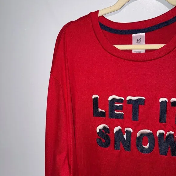 Mens Red Let It Snow Long Sleeve Pajama Top XL Cotton Blend - Picture 2 of 4
